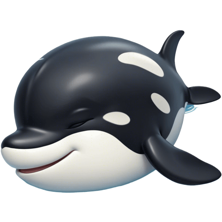 Meme-Worthy Cute Sleeping orca Portrait Emoji, Head resting peacefully with a contented smile, showcasing a smooth black-and-white body with gently drooping fins and eyes softly closed in serene slumber, Simplified yet adorably endearing features, highly detailed, glowing with a soft, drowsy deep-sea light, high shine, relaxed and utterly lovable, stylized with an air of playful oceanic laziness, soft glowing outline, capturing the essence of a sleeping orca that feels destined to become the next viral icon of adorable marine rest! emoji