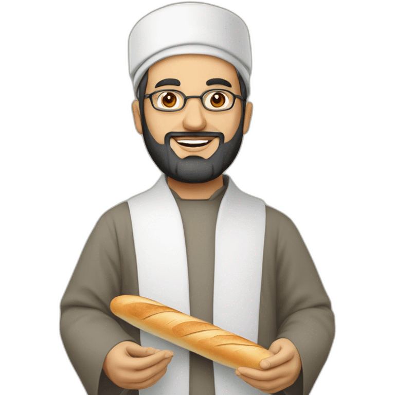 Imam Hassen Chalghoumi holding Le Larousse and a baguette. emoji