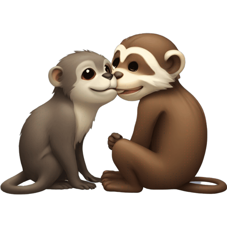 Otter and monkey kissing lovingly emoji