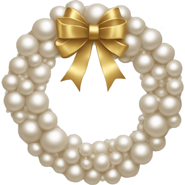 A Christmas wreath designed like a circle of pearls with a tiny gold bow. emoji