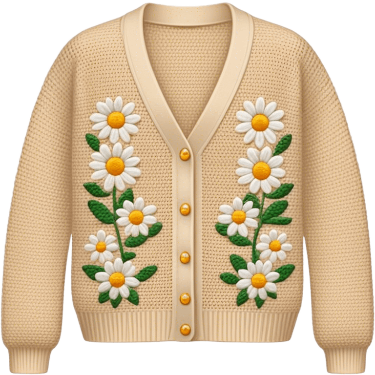 beige crocheted cardigan embroidered with small daisies emoji