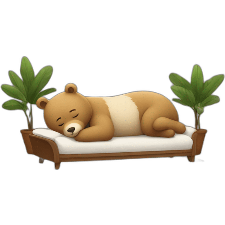 A small stuffed bear sleeping in the middle of a large futon emoji