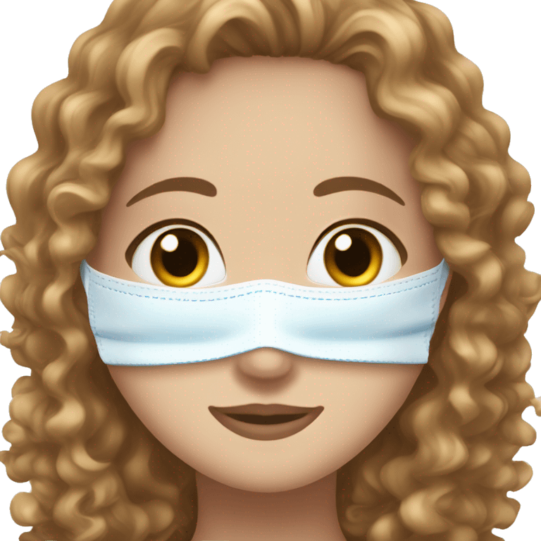 curly brown hair and blue eyes white girl using a face mask emoji