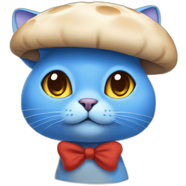 Blue Cat without ears wearing a mushroom cap emoji