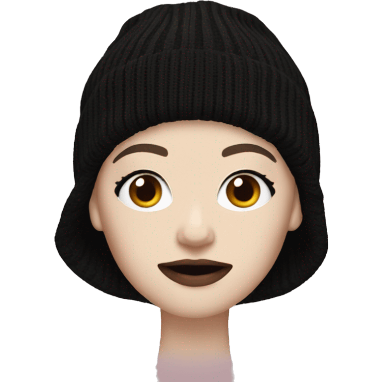 pale skin gurl in a black bob wearing a spiderman beanie emoji