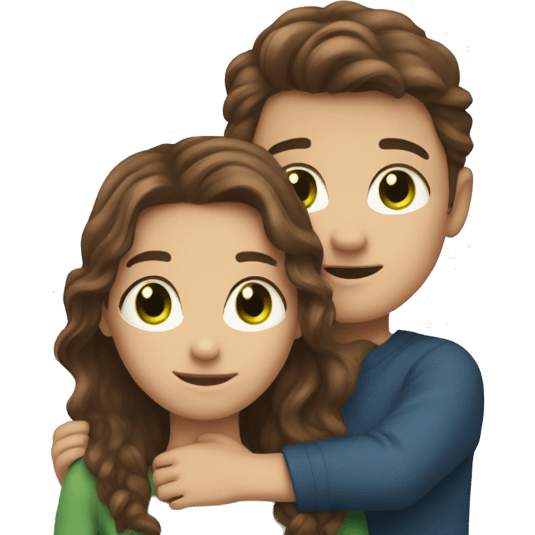 brown hair blue eyed girl hugging brown hair green eyed boy emoji