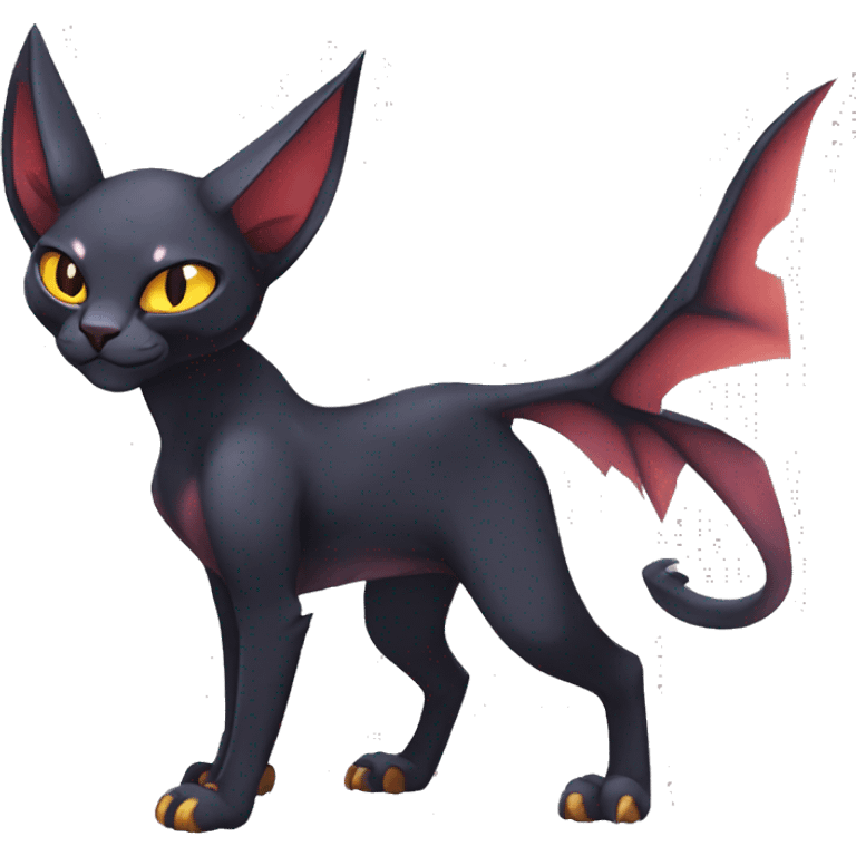 Black edgy Noivern-Litten-Sphynx-Lykoi-Caracal-cat-Fakemon full-body emoji