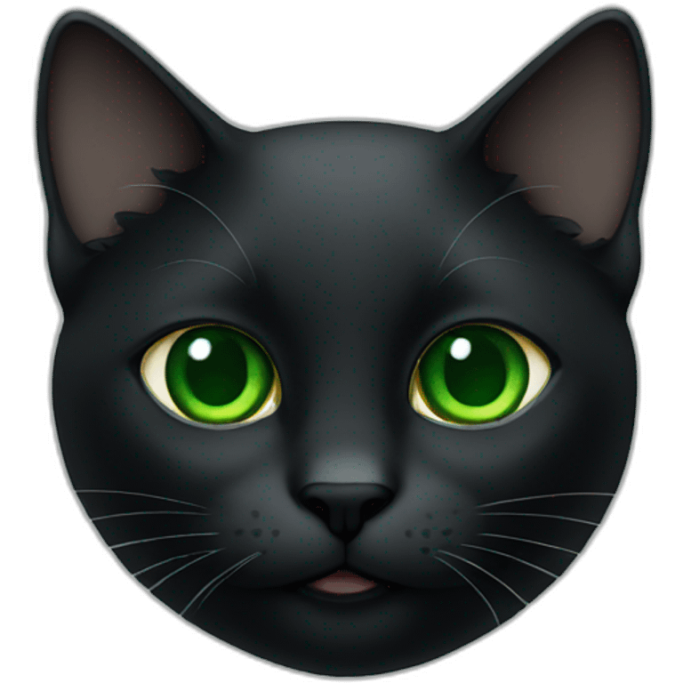 the cat is completely black with green eyes emoji