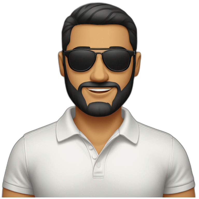 Spanish guy, black slickback haircut, beard, aviator sunglasses, wearing a polo tshirt emoji