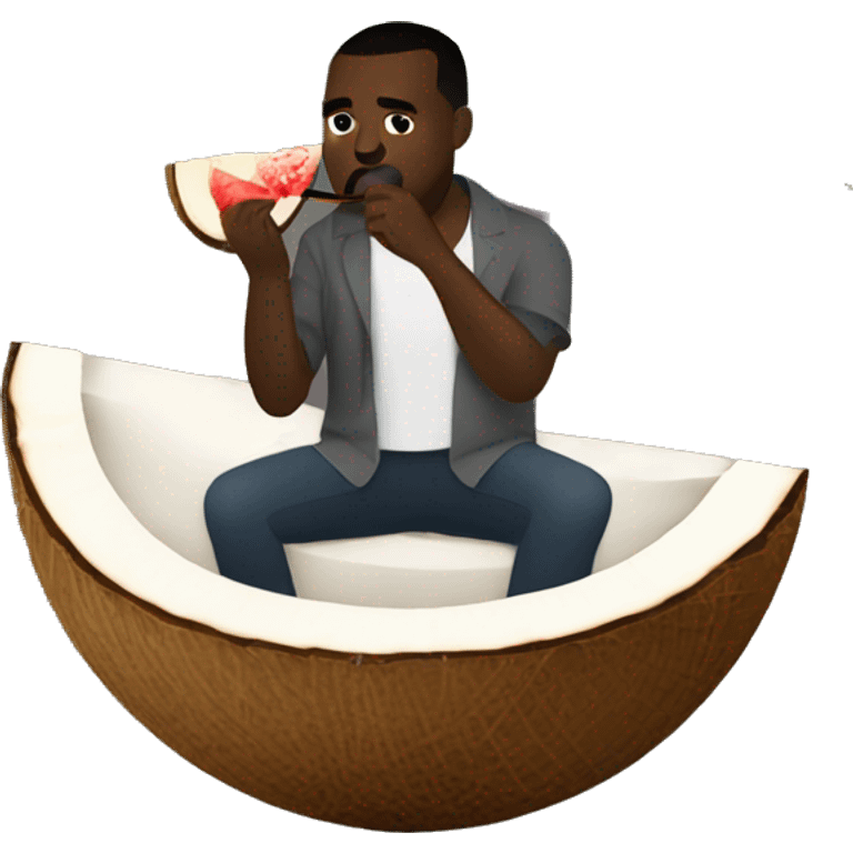 kanye west drinking from a coconut shell with a straw and a little umbrella emoji