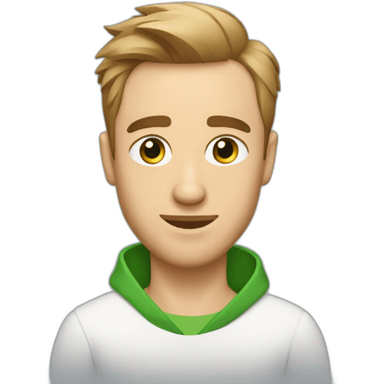 Man with modern hair cut green eyes with jack russell terrier dog emoji