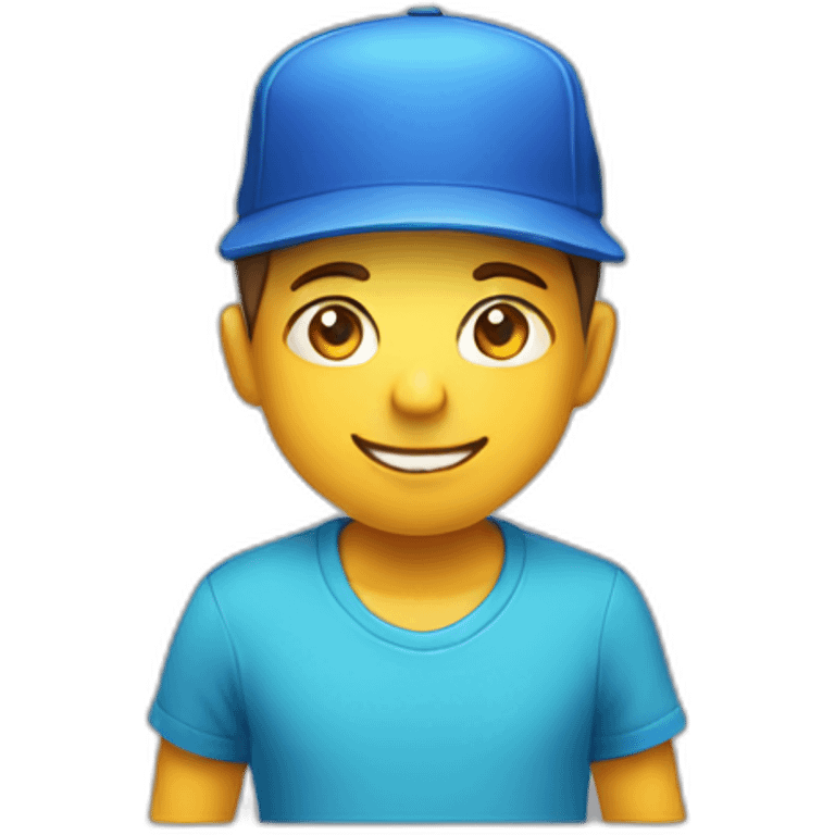 Boy Wearing a box as hat while looking down with a smile and double chin from bottom angle emoji