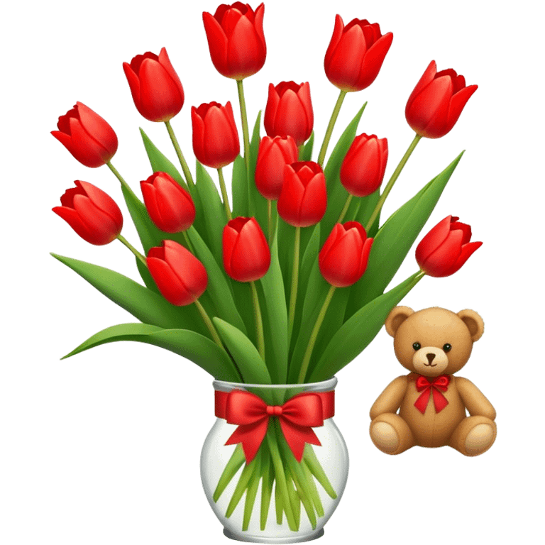 Red tullip bouquet with teddy bear emoji