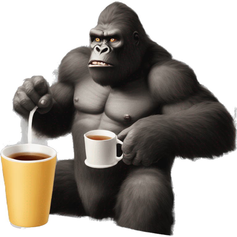 king kong drinking tea  on top of empire state building emoji