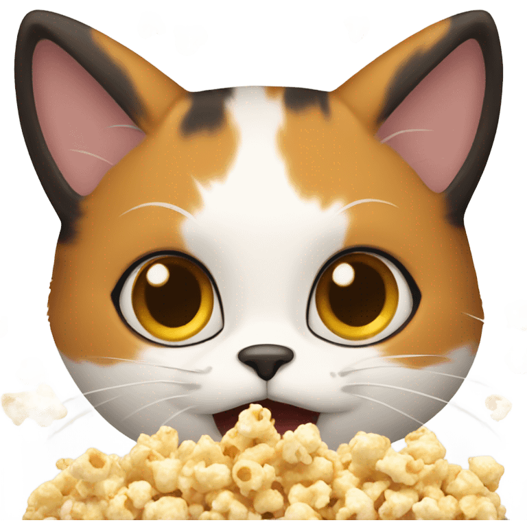 Calico cat eating popcorn emoji