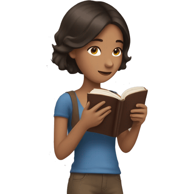 brunette girl reading a book in her hands emoji