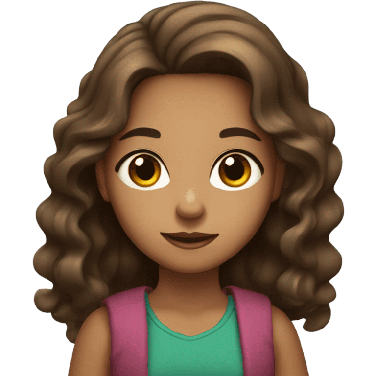 girl with olive skin, brown eyes and brown long wavy hair, holding a packet emoji