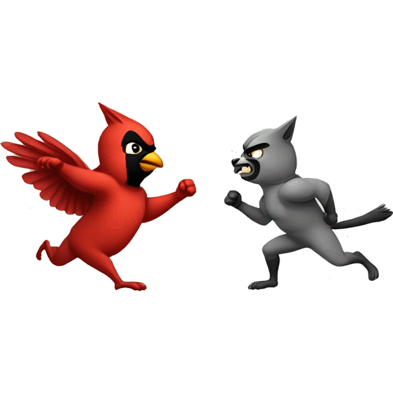 Cartoon Cardinal fighting cartoon wildcat emoji