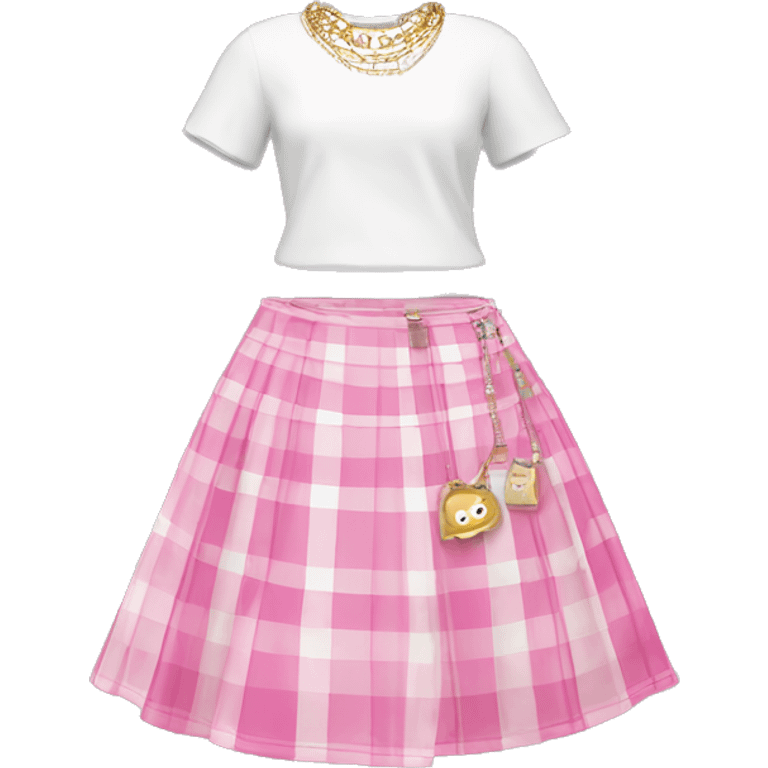  pink plaid white skirt with jewelry accents emoji