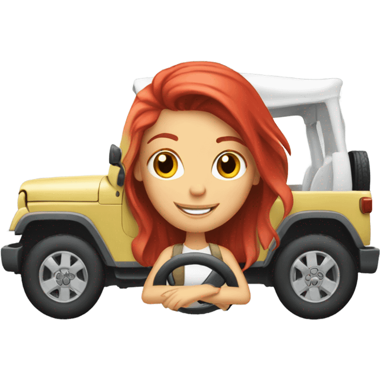 White Jeep with a red headed girl driving emoji