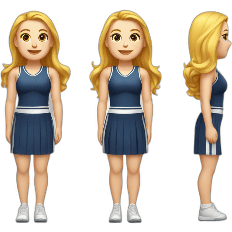 Full body Caucasian curvy cheerleader back and front views emoji