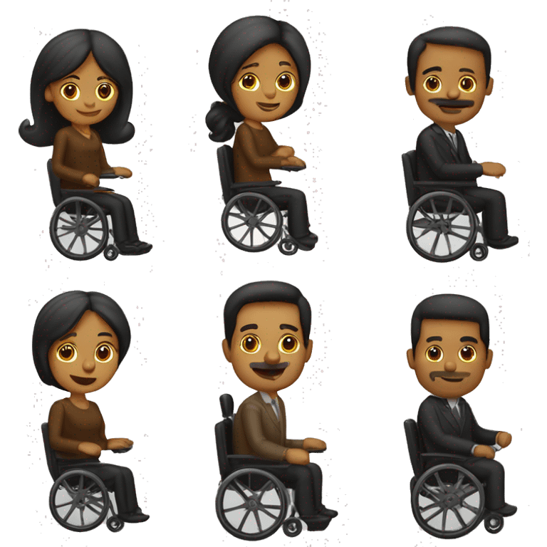 hombre en silla de ruedas, pelo negro y mujer cabello castaño largo  emoji