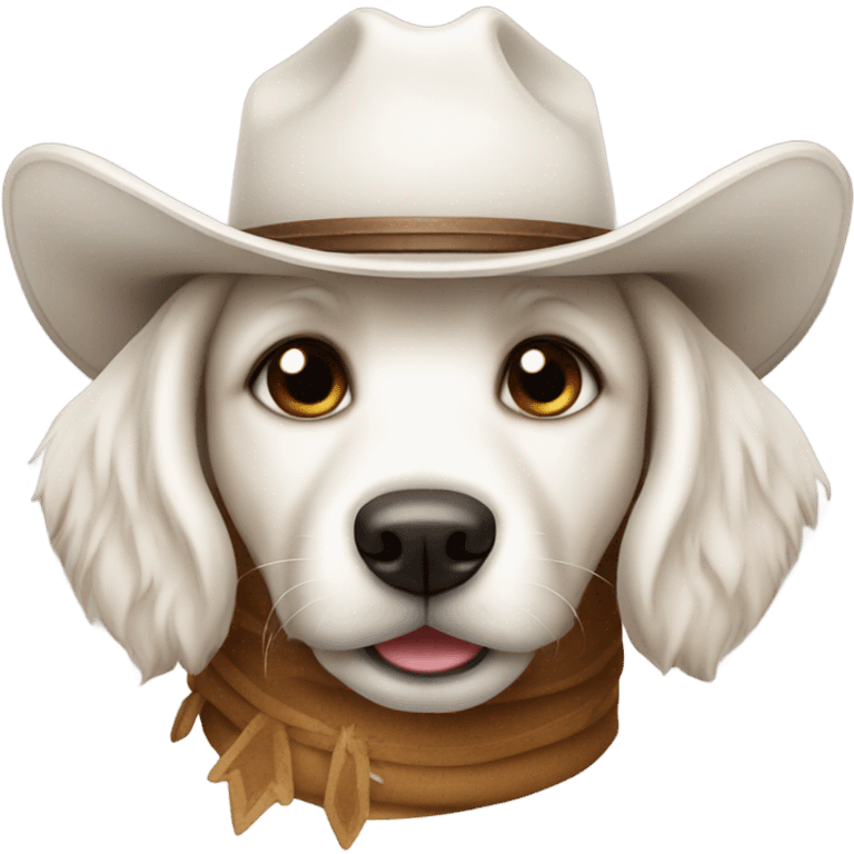 cute white dog with a cowboy hat.  emoji