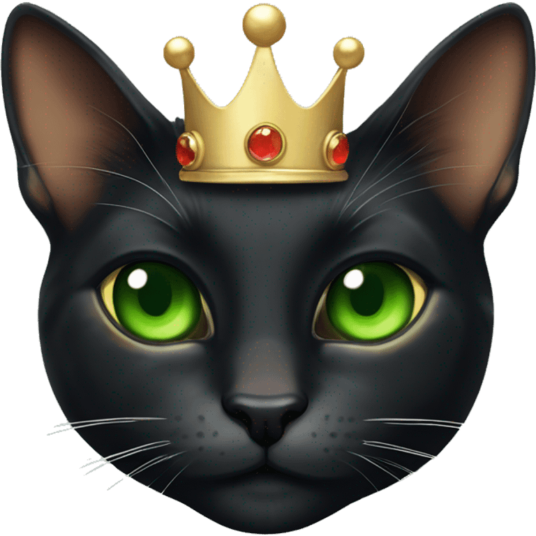 tortoiseshell black cat green eyes with crown on emoji