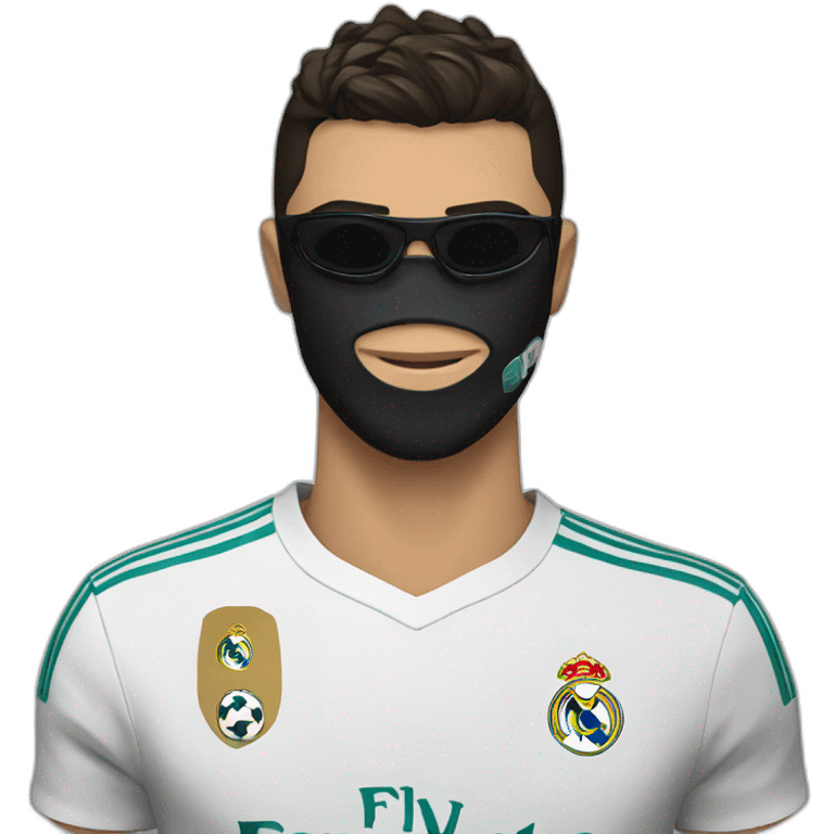 Ronaldo with real madrid shirt with a black mask emoji