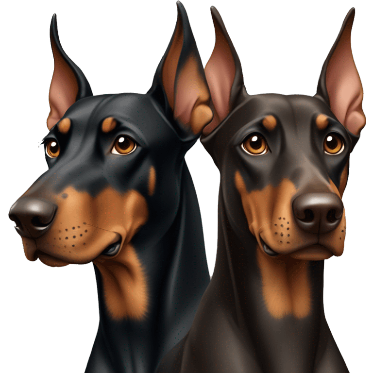 Two Doberman dogs one black and one light brown next to each other. emoji