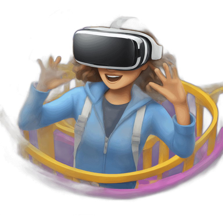 someone wearing a VR headset with a comical roller coaster experience reflected on the screen. emoji