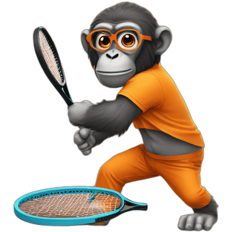 ape playing tennis in orange shirt with glasses emoji