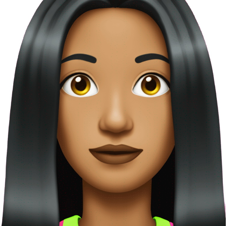 Tanned woman with long black hair, dressed in y2k  hair, makeup, and neon velvet tracksuit attire emoji