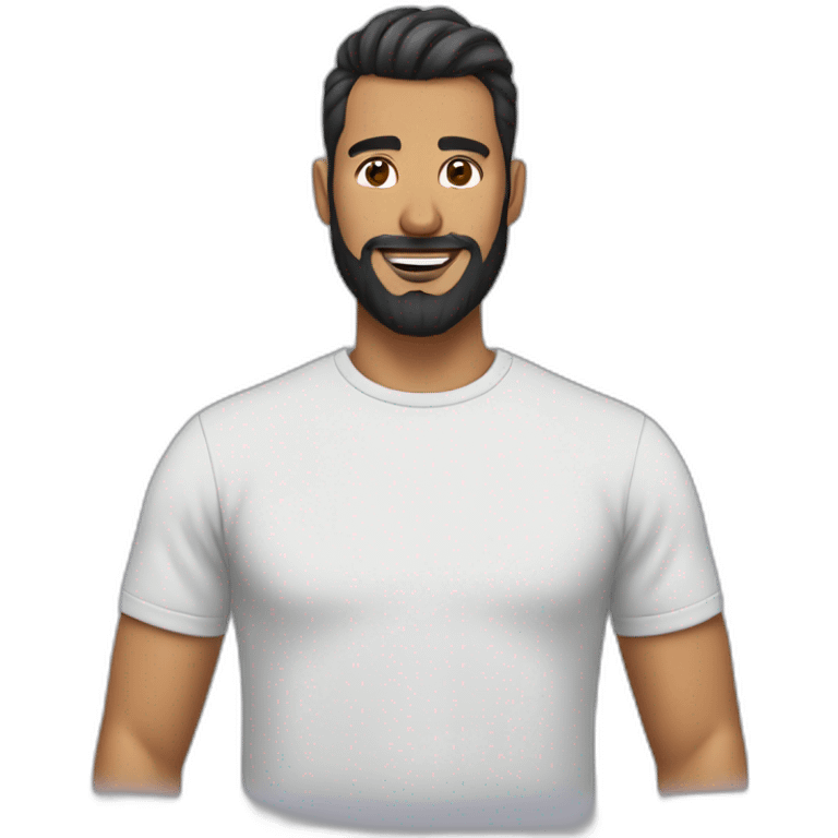 man with high bun and beard with t shirt emoji