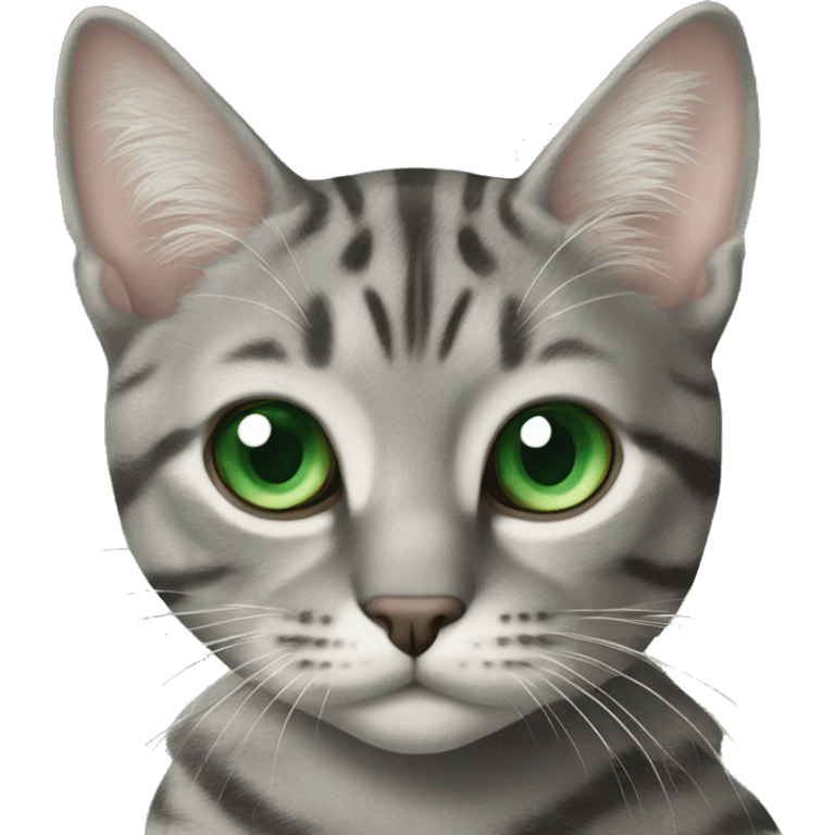 Grey tabby cat with dark green eyes emoji