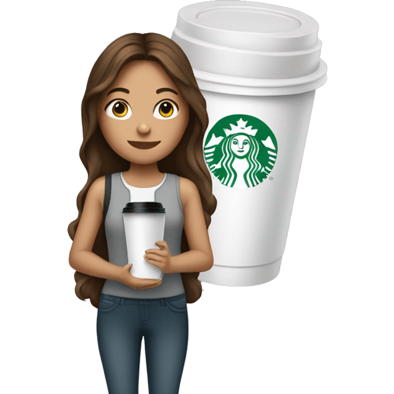 Girl with brown hair holding starbucks cup emoji