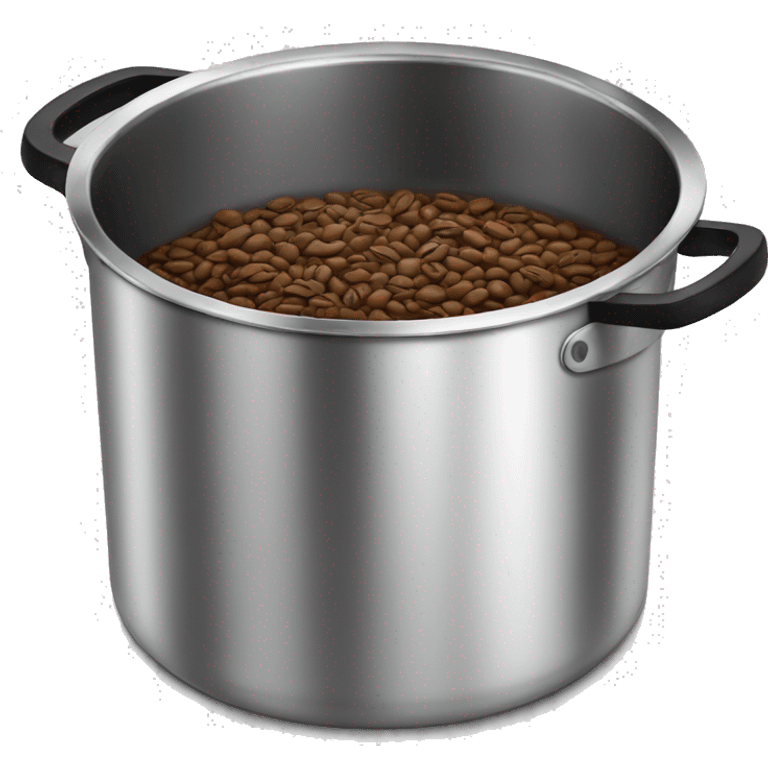 Stainless steel pot with black handlers, beans inside emoji