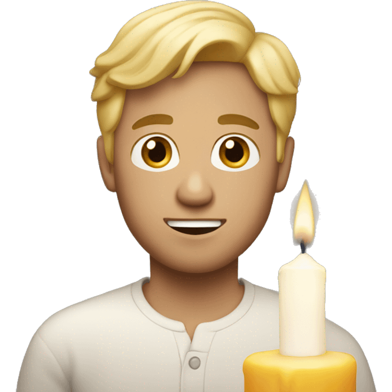 Man with blond hair holding a candle emoji