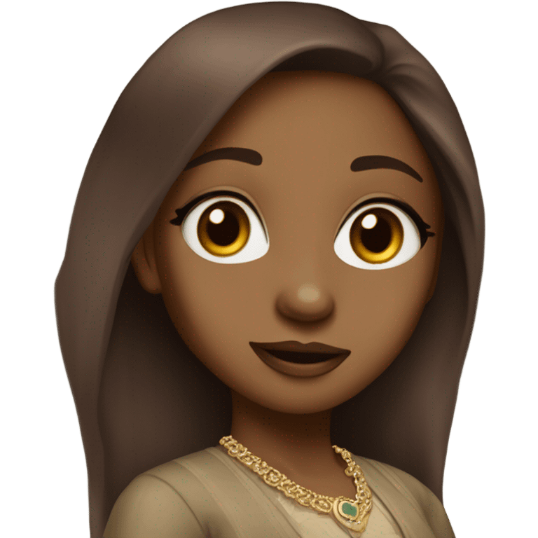 Somali girl with light brown skin, dark red long hair in expensive old money outfit with big brown eyes and small flared nose  emoji