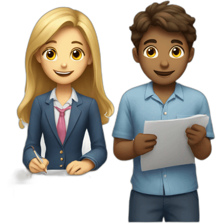 smart boy and girl doing home work emoji