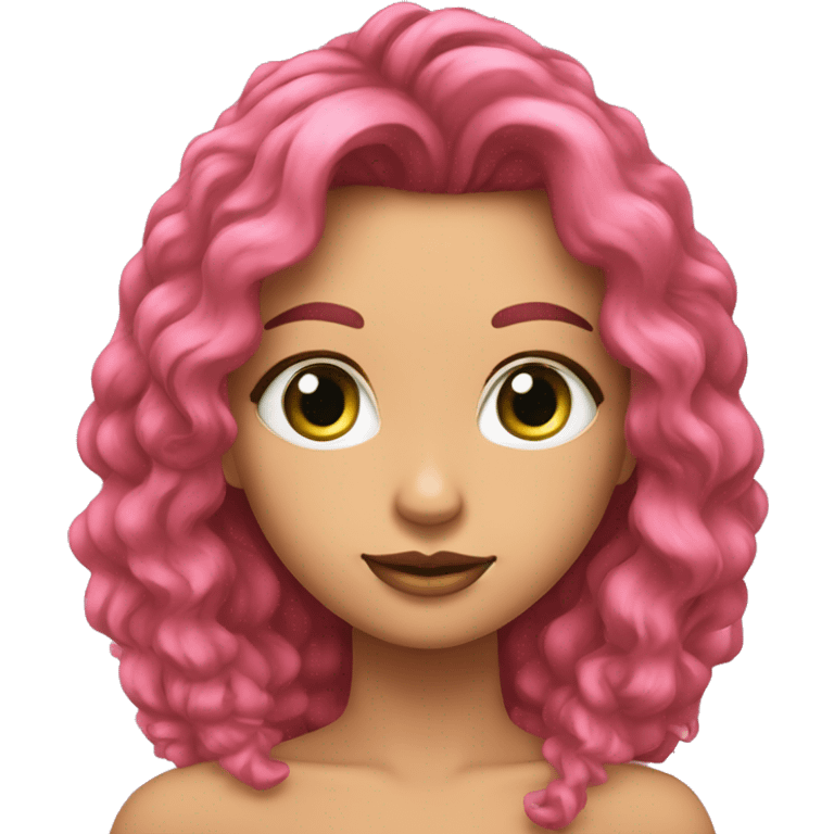 Chica de pelo castaño y ojos verdes vestida de rosa emoji