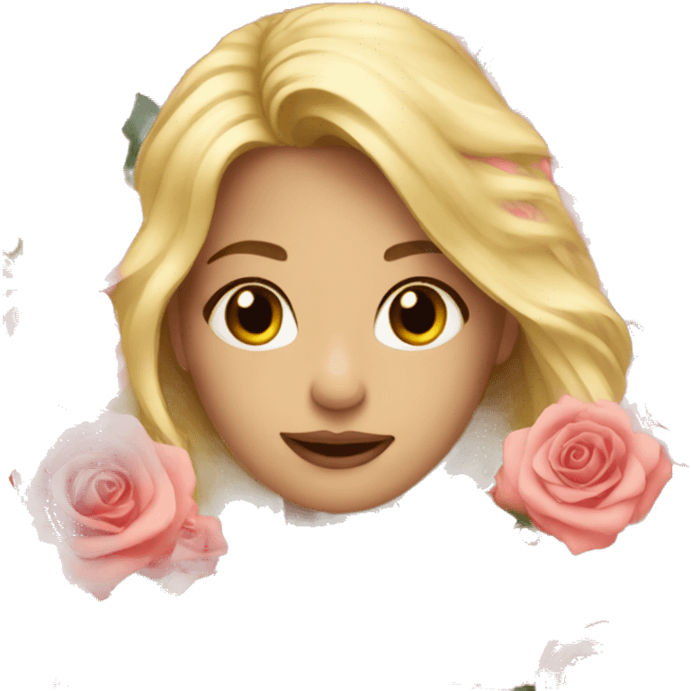 blond girl with beautiful rose flowers  emoji