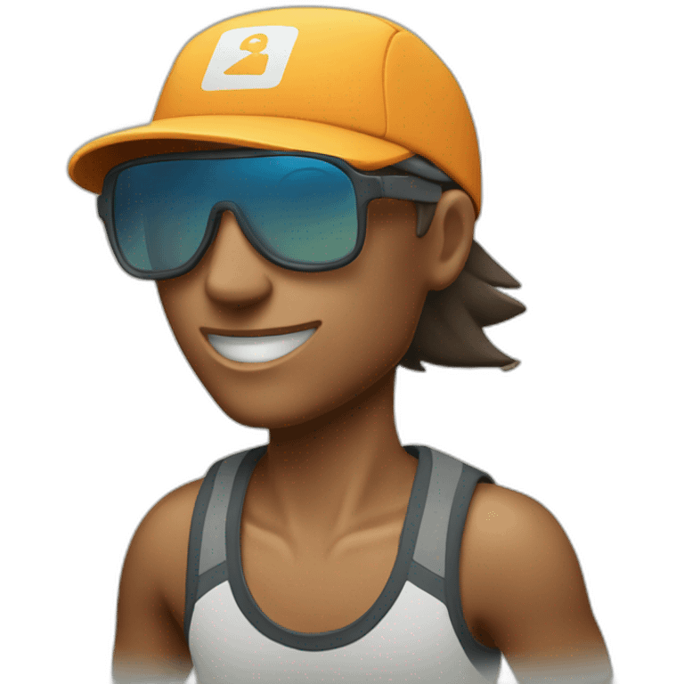 a trail runner running with cap a light Running Vest and a pair of sunglasses emoji