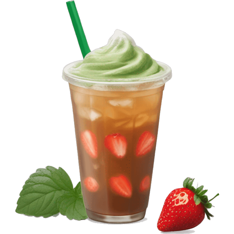 Iced tea matcha latte with strawberries on top like Starbucks  emoji