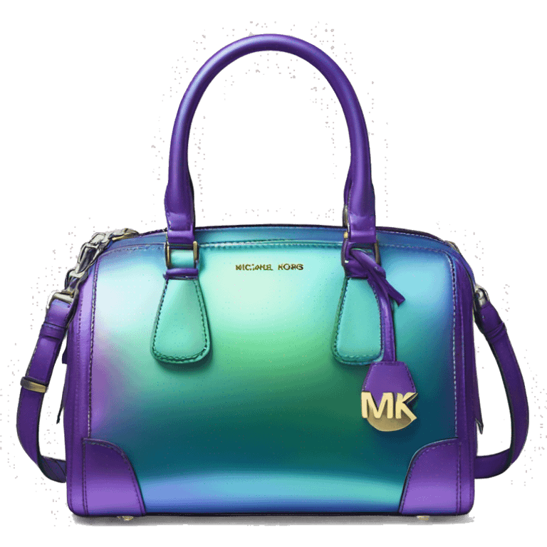 Realistic isolated blue purple and green metallic Michael Kors Satchel purse.  emoji