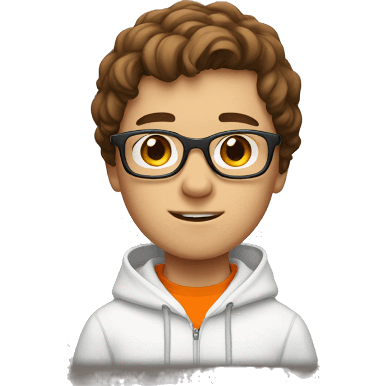 Boy with glasses and brown hair white skin wearing orange hoodie emoji