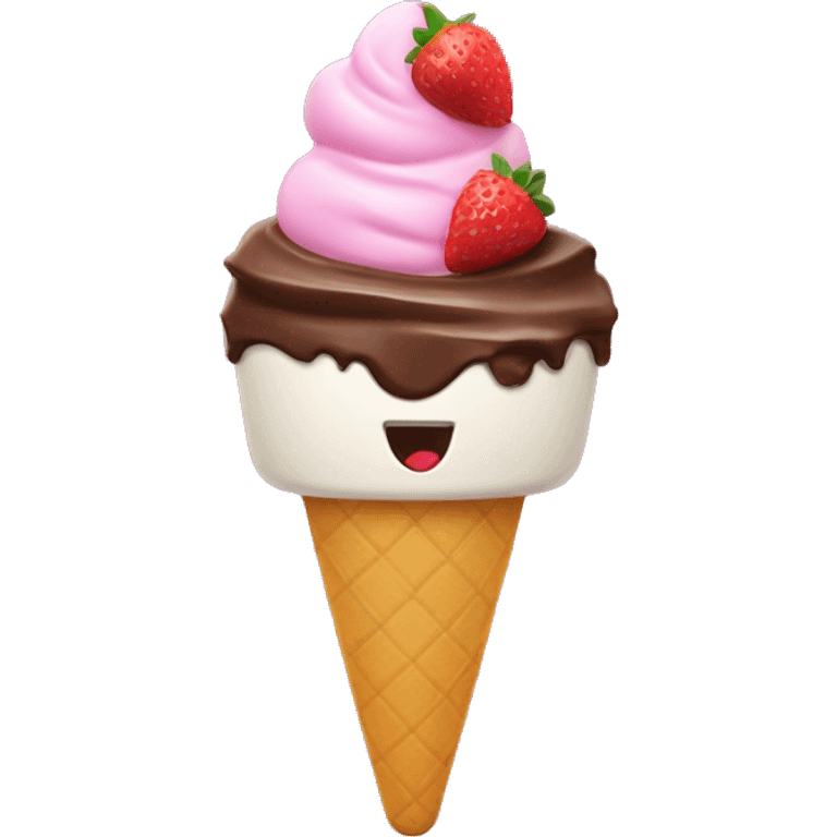 Helado de fresa con chispas de chocolate  emoji