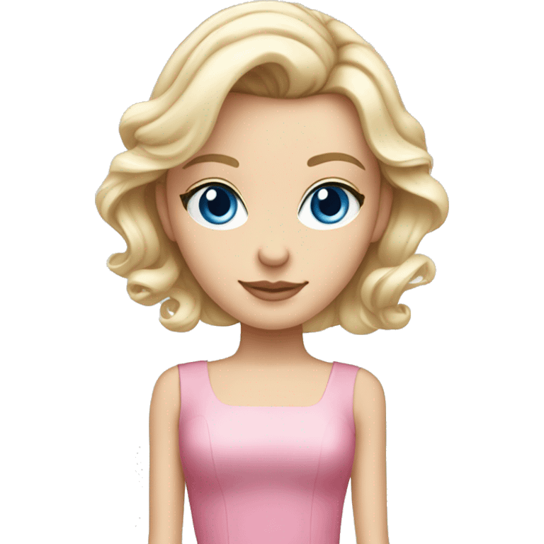 Pretty blue eyed white girl with blonde fancy hairdo with a pink dress emoji