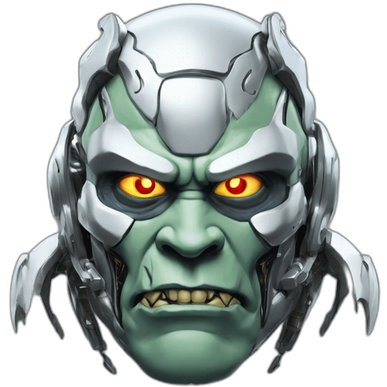 Cyber futuristic silver orc robot face with big orc tusks emoji