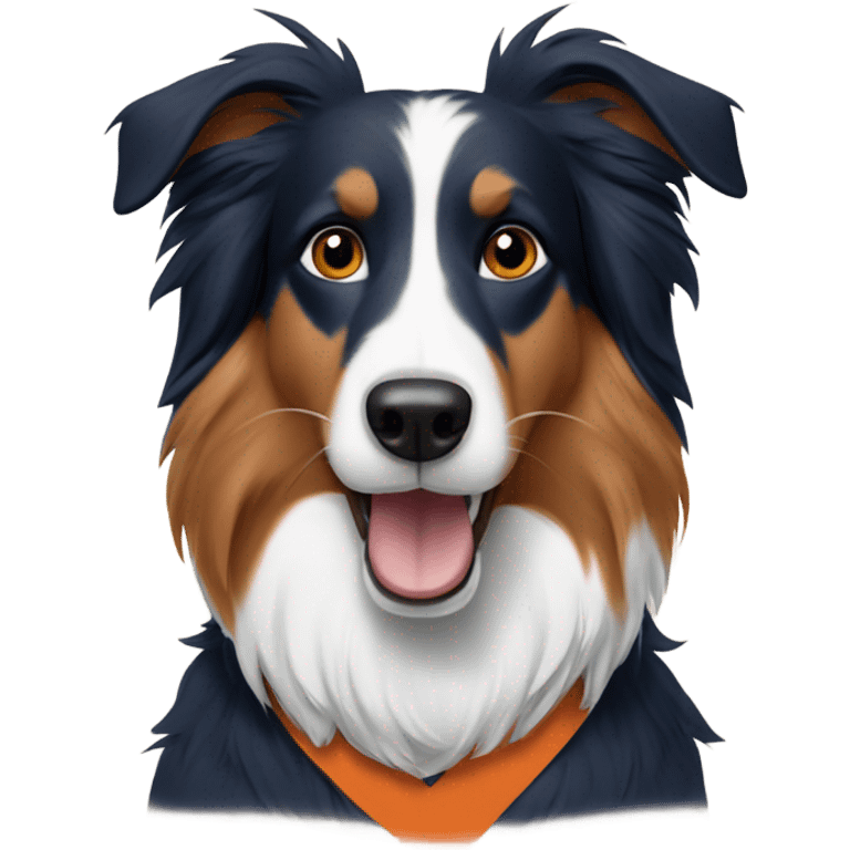 Collie wearing a T shirt with the auburn logo on it emoji